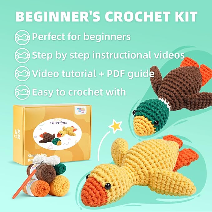 Crochet Kit for Beginners, Learn to Crochet, Include Easy Knitting Soft Yarn, Step-by-Step Video Tutorial, Hook, Holiday Birthday Gift for Adults and Kids(2 Pack Ducks)