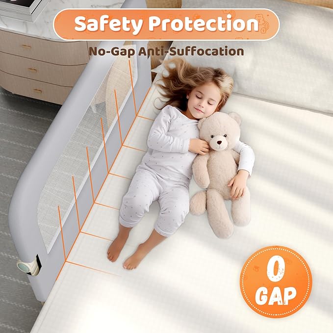omzer Bed Guard Rail for Toddlers - 32inch Folding up & Adjustable Heights Baby Bed Safety Rails - Portable Toddler Bed Barrier Railing Guard for Kids Twin, Bunk, Queen, Full Size Bed