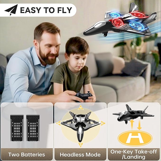 4DRC V31 Foam RC Planes Remote Control Airplanes for Kids Adults 4-7 8-16, Remote Control Planes Fighter Jet with Light, 360° Flip Fighter Jet Toy, Gravity Sensing, Stunt Roll, Gifts for Kids Boys