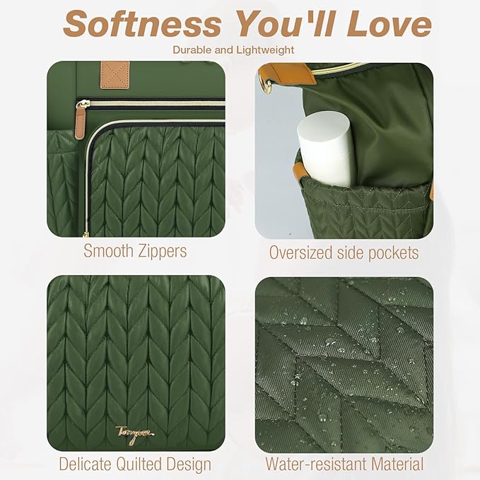 Diaper Bag Tote, Large Baby Diaper Bags Waterproof, Hospital Bag for Labor Delivery with Pacifier Case, Changing Pad, Shoulder Strap, Dark Green