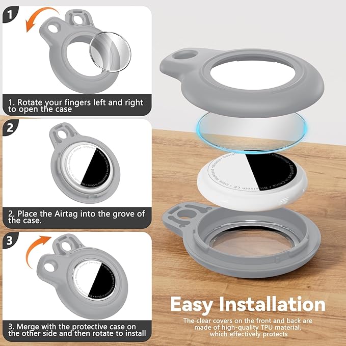 Upgrade Waterproof 4 Pack Airtags Holder with Apple Airtags Keychain, Hard PC Air Tag Case, Anti-Scratch & Shock Air tag Holder, Men's Women's Keyrings & Keychains -Black+White+Brown+Army Green