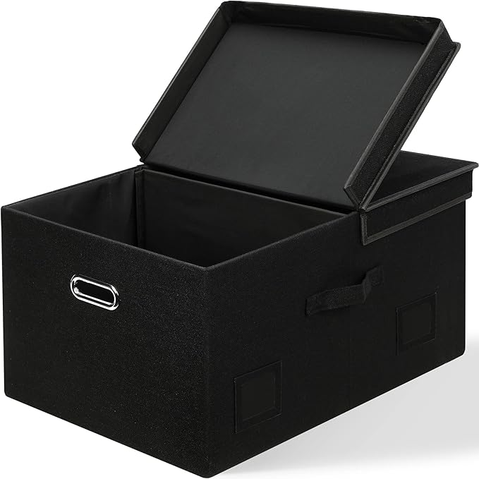 75 Quarts Extra Large Decorative Storage Bins with Lids, 1 Pack Black Collapsible Storage Bins with Lids, Stackable Storage Bins Decorative Box Storage With Lid Extra Large