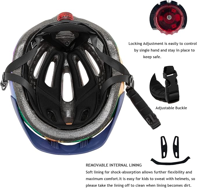 Exclusky Kids Bike Helmet with LED Light – Adjustable Multi-Sport Youth Helmet for Boys & Girls, Ages 5-12, Fits 50-57cm, Cycling Safety Gear