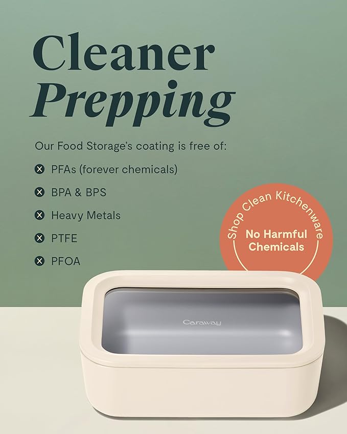 Caraway Glass Food Storage - 6.6 Cup Glass Container - Ceramic Coated Food Container - Non Toxic, Non Stick - Dishwasher, Oven, & Microwave Safe – Gray