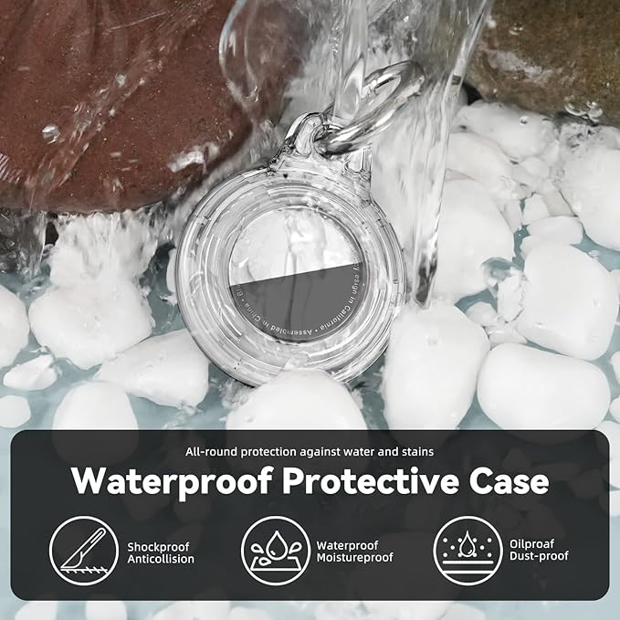 Upgrade Waterproof 2 Pack Airtags Holder with Apple Airtags Keychain, Hard PC Air Tag Case, Anti-Scratch & Shock Air tag Holder, Men's Women's Keyrings & Keychains-Clear Black+Clear White