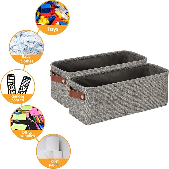 DULLEMELO Soft Cotton Fabric Bathroom Storage Baskets 2 Pack Fabric Shelf Baskets for Gifts Empty Small Storage Organizer for Closet,Toys,Bedroom (Grey)