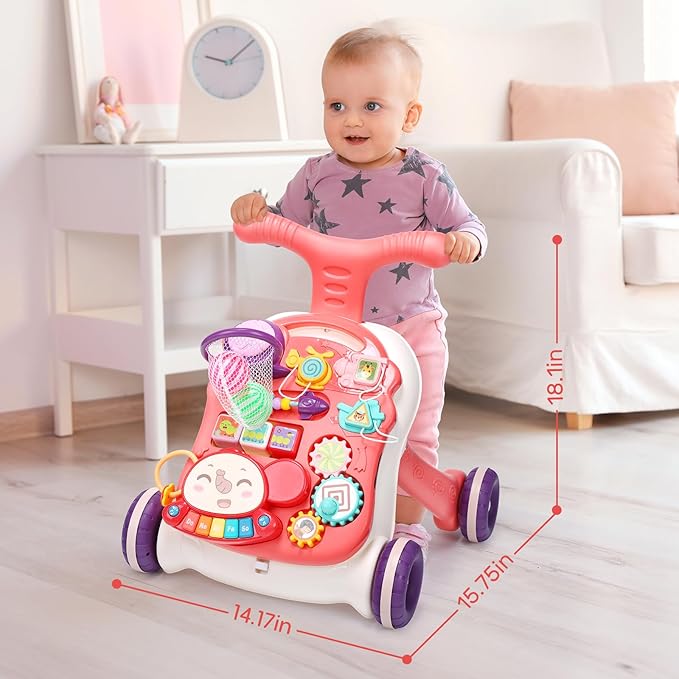 CUTE STONE Baby Walker for Boys Girls, 2 in 1 Sit-to-Stand Learning Walker and Activity Center, Baby Walking Toy, Early Learning Push Toy Gift for Infant