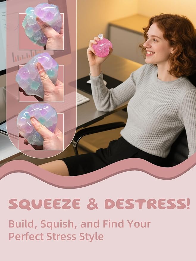 DIY Stress Ball Making Kit - 10 TPR Skins, 13 Fillers, 14 oz Slime, 7 oz Clay, Create ASMR Anxiety Relief Toys, Handmade Squishy Stress Balls, Unique Self-Care Gifts for Women, Crunchy and Relaxing