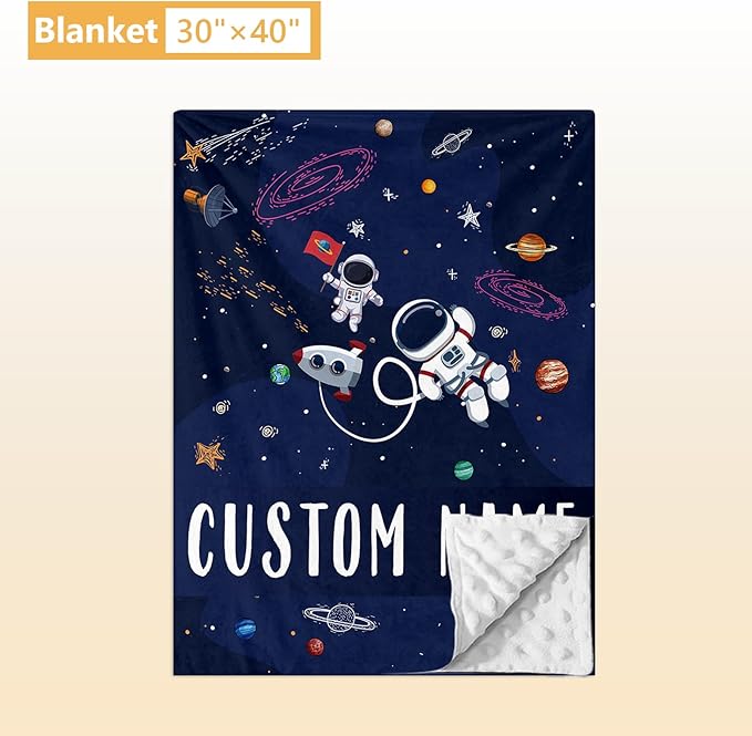 Personalized Crib Bedding Set, 5 Pcs Custom Nursery Bedding Sets with Name, Infant Bedding Set for Baby Boys, Blue Astronaut Double Layer Baby Crib Set, Babies Toddlers Kids Customized Gifts