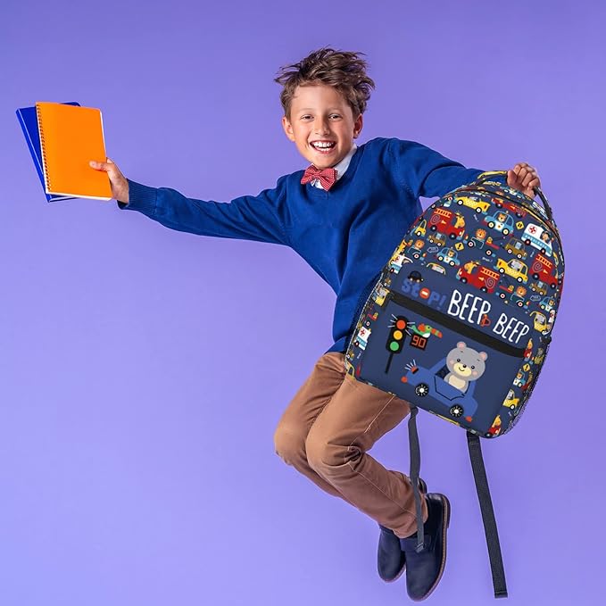 Cartoon Car Animal Backpack For Kids School Boys Girls, Bear & Traffic Light Design, Lightweight Waterproof Ergonomic Backpack For Age 3-5 5-7 7-9 9-12 School Book Bag Daypack Outdoor Play