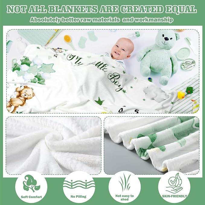 Sleeping Bear Monthly Baby Milestone Blanket Bear Star Balloon Flannel Blanket Boy Newborn Infant Swaddle Growth Chart Baby with Frame for Boys Girls Nursery (Green)