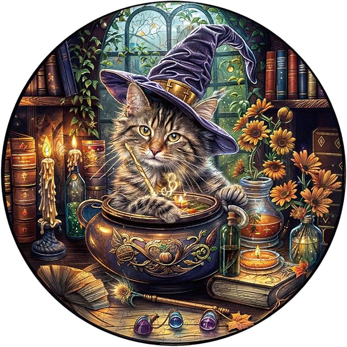 KAAYEE Wooden Puzzles for Adults, 3D Visual Effect Magic Feline Cat Wooden Jigsaw Puzzle Unique Shape Wood Puzzle Adult, 3D Effect Flat Puzzle Birthday Family Game (XL)