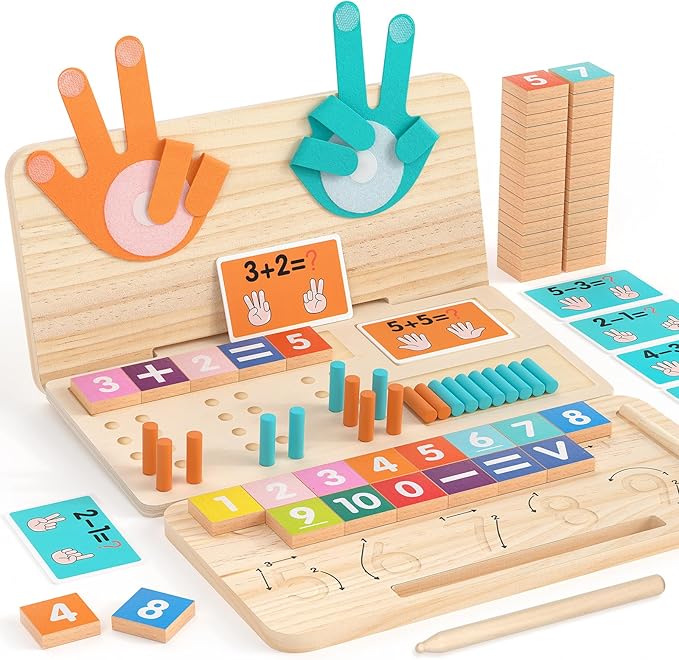 Montessori Math Learning Toy – Number Blocks, Counting Sticks, Tracing Board & Finger Counting, Educational Preschool STEM Sensory Toys for Toddlers, Birthday Gift for 2 3 4 5 Year Old Boys Girls Kids