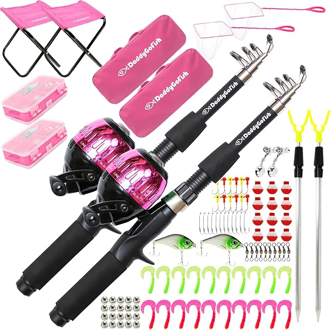 DaddyGoFish Kids Fishing Pole - Rod Reel Combo Tackle Box Starter Set - First Year Small Dock Gear Kit for Boys Girls Toddler Youth Age Beginner Little Children Junior Anglers Older Kids