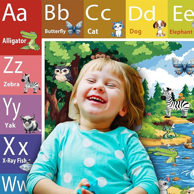 ABC Rug for Kids Room, ABC Baby Mats for Floor Toddlers, Alphabet Play Mat Elementary Preschool Kid's Rugs with Animal Illustrations - (59X39.4 Inches)