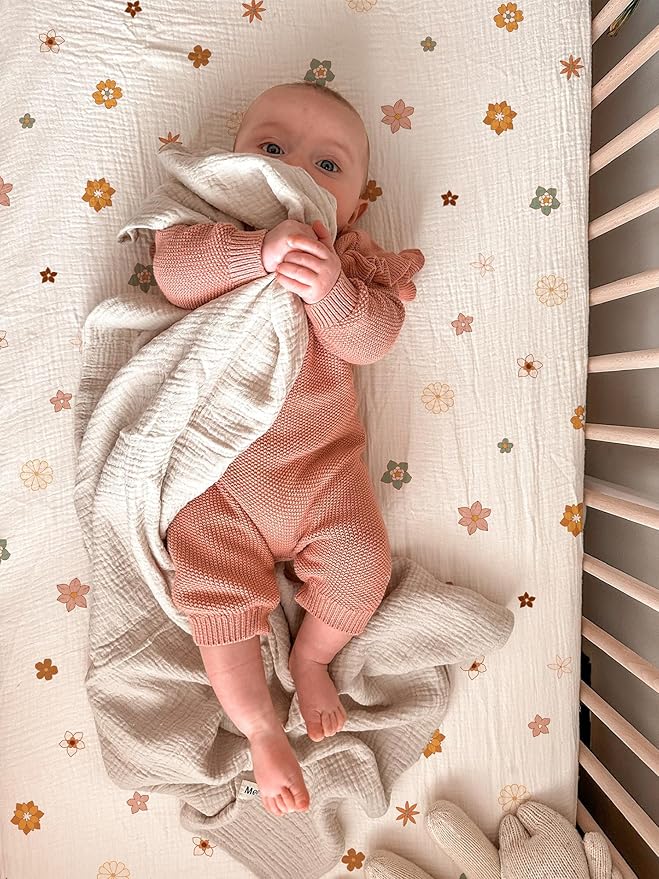 Bassinet Sheet for Baby Boy and Girl, Fitted Sheets for Rectangle, Oval, Hourglass Bassinet Mattress, Muslin Moses Basket Sheets with Neutral Style (Flower-B)