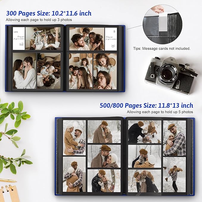 Popotop Photo Album 4x6 300 Pockets with Leather Hardcover Cover, Small Photo Album Holder Book with 50Pcs Pages for Family Travel Wedding Baby Gifts