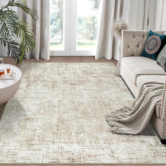 5x7 Area Rugs for Living Room Rug Washable: Modern Rug for Dining Room Bedroom Carpet Non Slip Low Pile 5 by 7 Indoor Abstract Nursery Home Office Beige