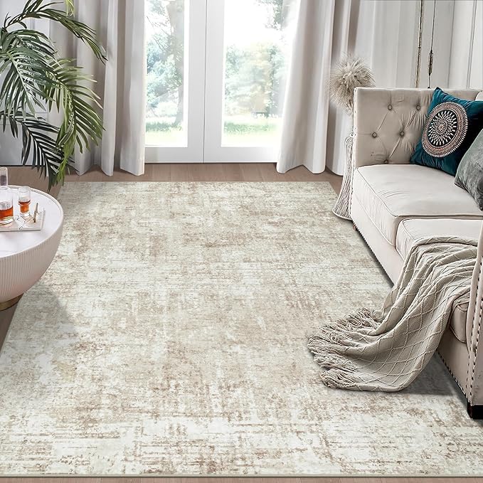 6x9 Area Rugs for Living Room Rug Washable: Modern Rug for Dining Room Bedroom Carpet Non Slip Low Pile 6 by 9 Indoor Abstract Nursery Home Office Beige