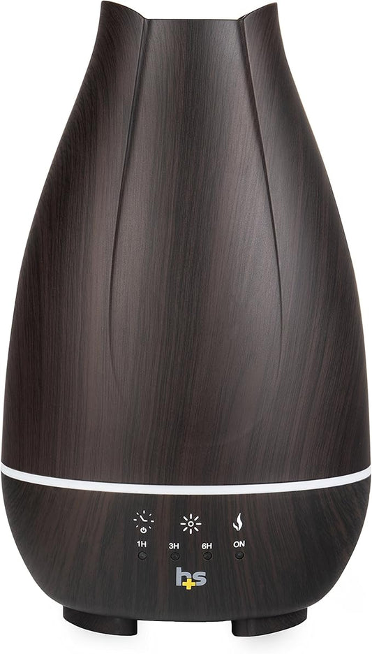 HealthSmart Essential Oil Diffuser, Cool Mist Humidifier and Aromatherapy Diffuser with 500ML Tank Ideal for Large Rooms, Adjustable Timer, Mist Mode and 7 LED Light Colors, Brown