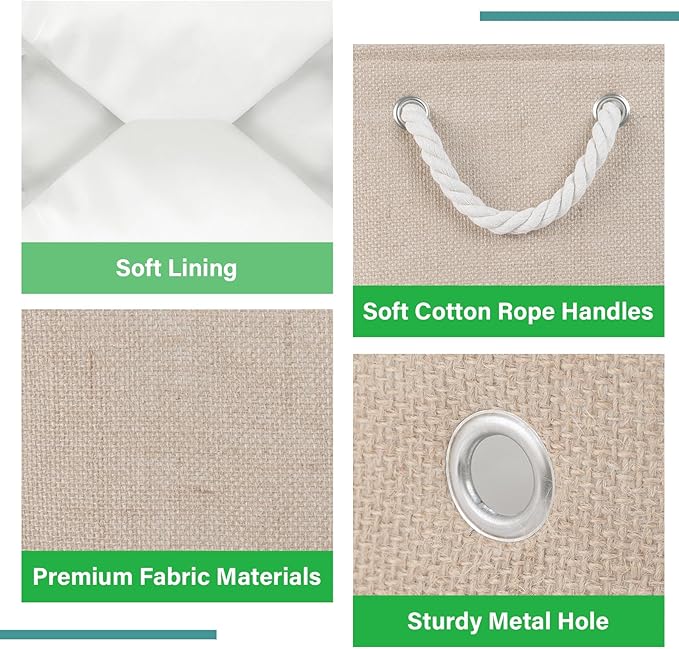 Bidtakay Small Storage Baskets for Shelves 3 Pack Fabric Storage Bins for Organizing Linen Collapsible Organizer for Closet-Flaxen