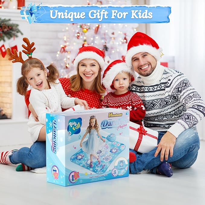Dance Mat Toys Girl Gift: 8-Button Frozen Dance Pad Wireless Bluetooth Electronic Dance Game for Kids with 4 Game Modes LED Light Built-in Music Birthday Gifts for 3 4 5 6 7 8 9 10+ Years Old Girls