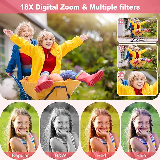 Digital Camera, 4K 64MP, 18X Zoom, Point and Shoot Digital Camera with 64GB TF Card & 2 Batteries, Portable Rechargeable Small Camera for Kids Teens Adult, Black