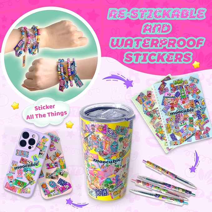 MooCubic Stickers Friendship Bracelet Making Kit, 16 Rolls (160 Cute Stickers), Wearable Shareable DIY Jewelry Craft Set for Kids Girls Boys Ages 3 +, Birthday Creative Gift for Child 5 6 7 8, Blue