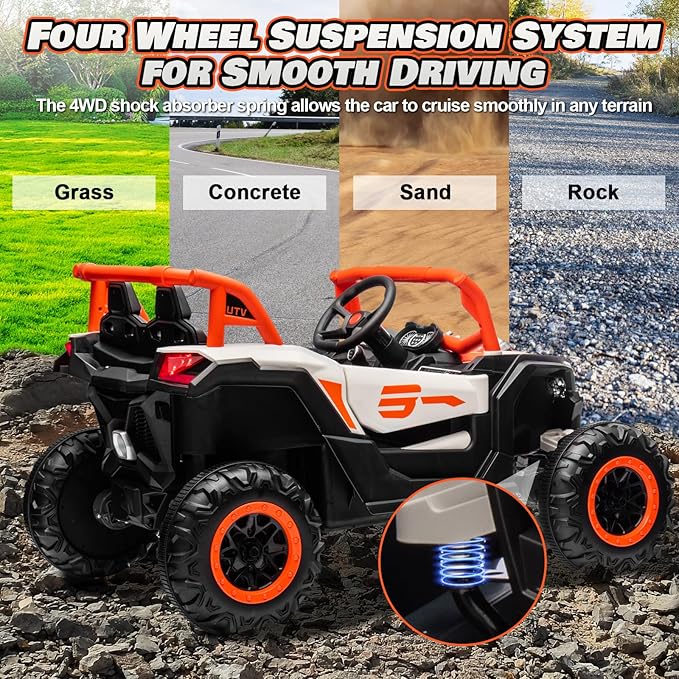 Electric Car for Kids, JOYRACER 24V Ride on Car Battery Powered Off-Road UTV w/Remote Control, 3 Speeds, 4x150W Powerful Motors, 18" Seat, Bluetooth, MP3, Electric Vehicles with Big Pull Bow