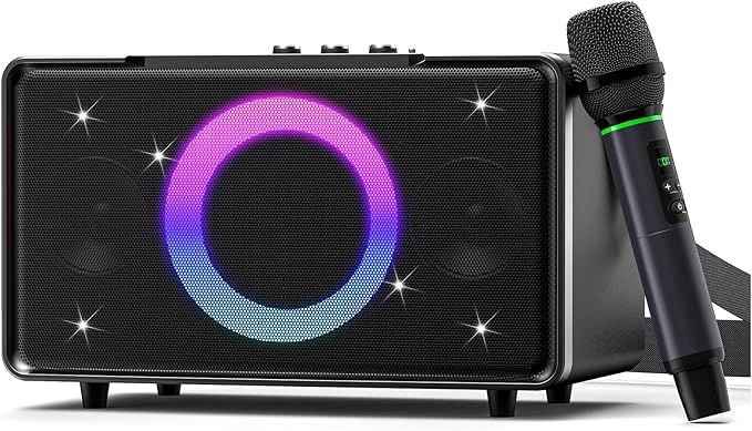 GFEEN Portable Bluetooth Speaker: 200W Peak, 15H Playtime, Wireless Speakers with Microphone, 5″ Subwoofer, Loud Sound, Light Show, Fast Charging for Outdoor, Party, Backyard(Silver with 1Mic)