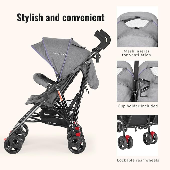 Dream On Me Volgo Twin Umbrella Stroller in Purple, Lightweight Double Stroller for Infant & Toddler, Compact Easy Fold, Large Storage Basket, Large and Adjustable Canopy