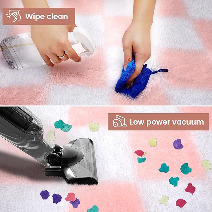 Super Soft Rug for Bedroom, 5x8 Ft Pink and White Area Rug Classic Checkered Shaggy Anti-Skid High Pile Soft Fluffy Rug Fuzzy Carpet for Living Room Bedroom Kids Room Nursery, Dorm Home Decor