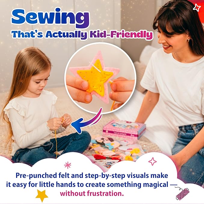 Pinwheel Crafts Beginner Sewing Kit for Kids Ages 5 6 7 8-12+ - Make Your Own Fairytale Characters Kids Sewing Kit - Play & Learn to Sew Craft Box, Girls & Boys Birthday Gifts