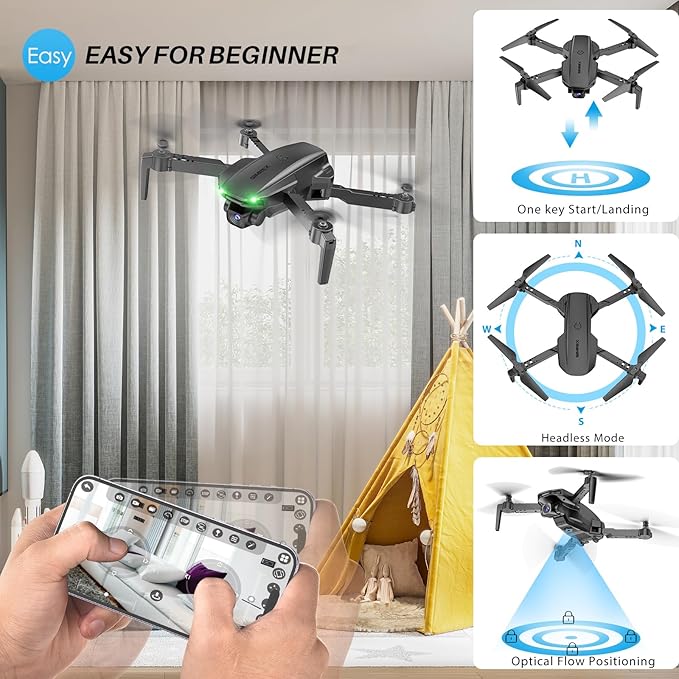 Drone With Camera 1080P for Kids And Adults, RC Quadcopter with Altitude Hold, Mini Drone With One Key Start, Waypoint Fly, Headless Mode, 3D Flip, 3 Speeds, Remote Control Drone for Beginners