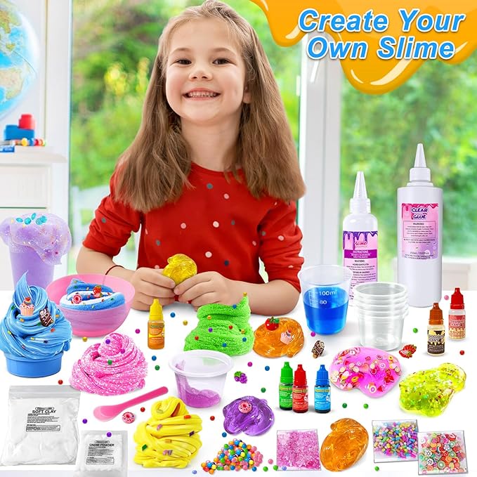 Ice Cream DIY Slime Kit for Girls, Glimmer Crunchy, Confetti Slime Making Kit for Girls, Butter, Foam, Cloud Slime with Add-ins, Foam Balls, Charms, Party Favors Gift Toys for Kids 6-12
