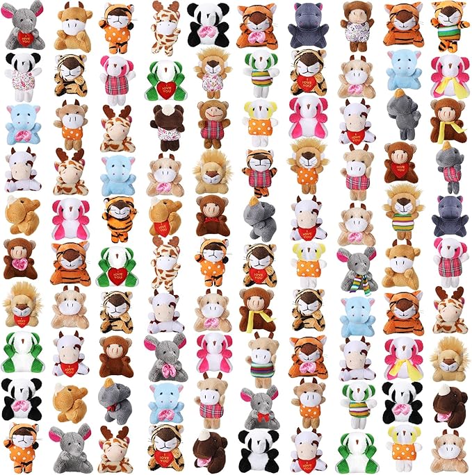 Zhanmai 100 Pcs Mini Plush Stuffed Animal Bulk Small Animal Toys Keychain Party Favors Easter Egg Stuff for Kids Birthday Valentine Carnival Classroom Prizes Gift Goodie Bag Filler (Forest Animals)
