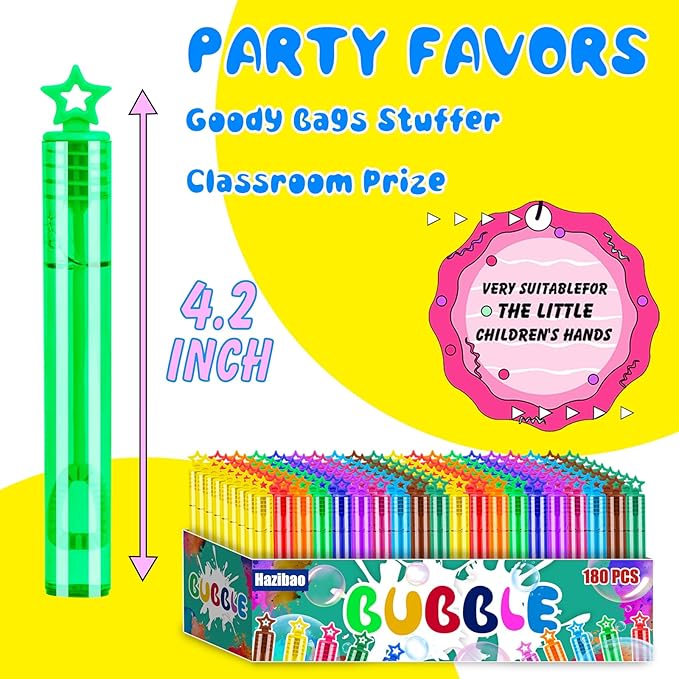 180 Pack 10 Colors Bulk Star Bubble Wands,Party Favors Bubbles Wand for Kids,Perfect for Birthday,Wedding,Goody Bags Stuffer Bubbles,Carnival Prize,Summer Outdoor Toys