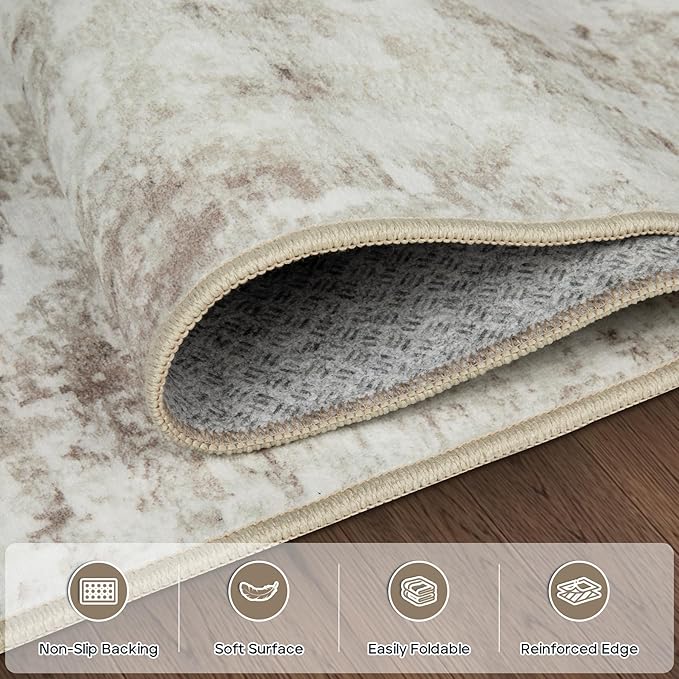 8x10 Area Rugs for Living Room Rug Washable: Modern Large Rug for Dining Room Bedroom Carpet Non Slip 8 by 10 Indoor Abstract Nursery Home Office Beige