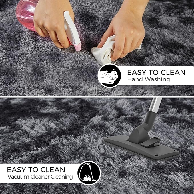 Ultra Soft Rug for Living Room, 8X10 Fluffy Shag Area Rug for Bedroom, Modern Shaggy Carpet Fuzzy Rug for Teens Dorm Nursery Home Decor Aesthetic, Upgrade Anti-Skid Durable, Tie Dye Black and Grey