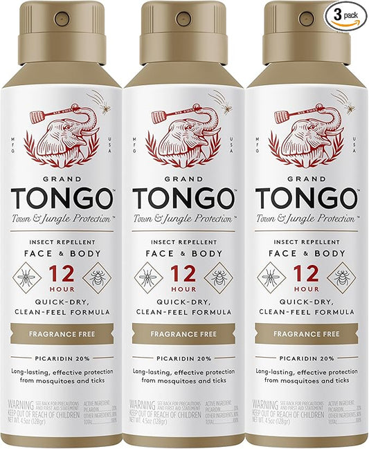 Fragrance Free Insect Repellent, 12-Hour Mosquito & Tick Protection, Picaridin-Based, Water-Based, Lightweight, Quick-Drying, DEET Alternative, Face & Body Use, 3 Pack