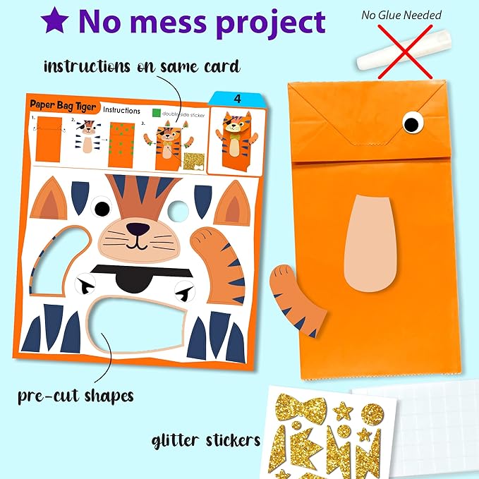 KRAFUN My First Safari Animal Paper Craft Kit, 16 DIY Arts and Crafts Zoo Animal, Organized Craft Activities Supplies Box Assembling Creative Toys for Toddlers, Boys, Girls 3-8 Years Old