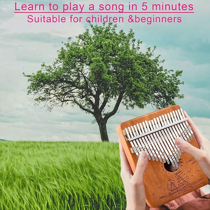 Finger Piano Kalimba 21 Keys, Calimba, Kalimba 21 Key with Tuning Hammer and Instructions, Sail Away Thumb Piano for Adults and Beginners(Brown)