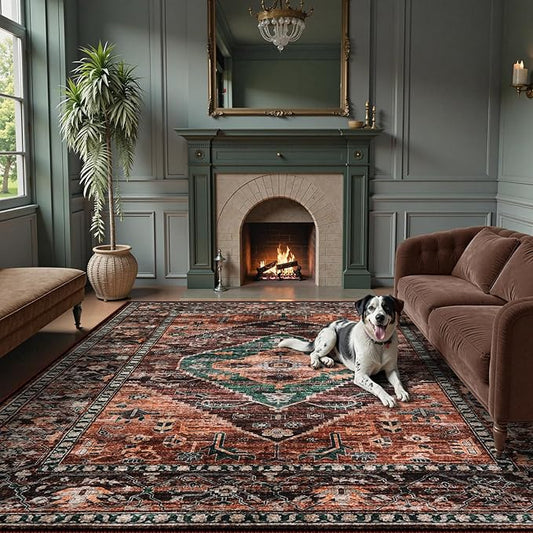 Lahome Area Rugs 9x12 Living Room - Non-Slip Ultra-Thin Washable Large Carpet, Non-Shedding Oriental Vintage Distressed Carpet Rug for Dining Room Bedroom Office