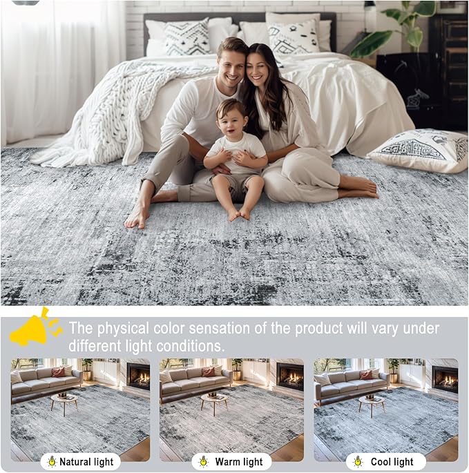 6x9 Area Rugs for Living Room - Washable Rug Modern Abstract Soft Large Neutral Non-Slip Carpet Indoor Floor Thin Carpets for Bedroom Dining Room Farmhouse Nursery Home Office Black