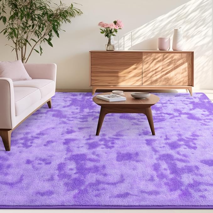 Kimicole 4x6 Washable Area Rugs for Bedroom Living Room, Low Pile Ulta-Thin Solid Color Rug, Non-Slip Soft Fluffy Carpet for Nursery Kids Room Dorm Room Home Decor (Purple)