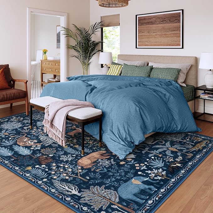 OJIA Jungle Print Rugs for Living Room 8x10 Washable Area Rugs for Bedroom, Modern Non-Slip Ultra-Thin Soft Large Carpet Non-Shedding Nursery Rug for Teens Kids Playroom Dining Room Home Decor