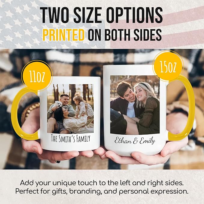 Custom Mug Upload Your Picture Personalized Coffee Mug with Photo Text Name Customized Cup Unique Ideas Gifts for Men Women Mom Dad Girlfriend Boyfriend Friend Family (Yellow, 15oz)