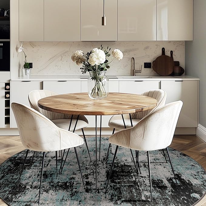 Washable Area Rugs 6ft Non-Slip Modern Abstract Soft for Living Room Entryway Bedroom Nursery, Print Pattern, Blue Black Teal