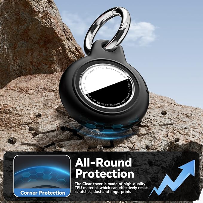 Upgrade Waterproof 2 Pack Airtags Holder with Apple Airtags Keychain, Hard PC Air Tag Case, Anti-Scratch & Shock Air tag Holder, Men's Women's Keyrings & Keychains - Black+Black