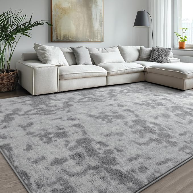 Kimicole 5x8 Washable Area Rugs for Bedroom Living Room, Low Pile Ulta-Thin Solid Color Rug, Non-Slip Soft Fluffy Carpet for Nursery Kids Room Dorm Room Home Decor (Light Grey)